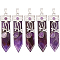 5Pcs Natural Amethyst Big Pendants, Arrow Charms, with Platinum Plated Alloy Findings, 56~58x16x10mm, Hole: 5x7mm
