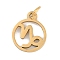 Ion Plating(IP) 304 Stainless Steel Charms, with Jump Ring, Laser Cut, Real 18K Gold Plated, Ring with Constellation Charm, Capricorn, 13.5x11x1mm, Hole: 3mm