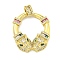 Brass Micro Pave Cubic Zirconia Pendants, Cadmium Free & Nickel Free & Lead Free, Leopard Head with Ring Charms, Real 16K Gold Plated, 27x31x6mm, Hole: 5.5x2.5mm