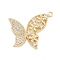 Brass Pave Clear Cubic Zirconia Pendants, Cadmium Free & Nickel Free & Lead Free, Butterfly with Flower, Long-Lasting Plated, Real 14K Gold Plated, 17x19x2.5mm, Hole: 1mm