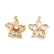 Glass Pendants, with Brass Findings, Flower Charm, Real 18K Gold Plated, 18x16.5x7mm, Hole: 1mm