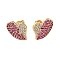 Brass Pave Cubic Zirconia Stud Earrings, Heart, Left and Right, Real 16K Gold Plated, 13x13mm