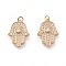Brass Micro Pave Cubic Zirconia Pendants, with Soldered Jump Rings, Hamsa Hand/Hand of Fatima/Hand of Miriam, Clear, Golden, 18x12x3mm, Hole: 2.2mm
