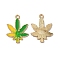 Alloy Enamel Pendants, Cadmium Free & Nickel Free & Lead Free, Light Gold, Leaf Shape Charm, Lime Green, 30x22x1.4mm, Hole: 2mm