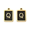 304 Stainless Steel Pendants, with Enamel, Rectangle with Letter Charm, Golden, Letter Q, 17.5x12x1.5mm, Hole: 1.5mm