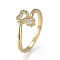 Brass Micro Pave Clear Cubic Zirconia Finger Rings, Long-Lasting Plated, Heart, Real 18K Gold Plated, Size 6, Inner Diameter: 17mm