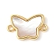 Brass Pave Natural White Shell Connector Charms, Real 18K Gold Plated, Long-Lasting Plated, Lead Free & Cadmium Free, Rack Plating, Butterfly, 10.5x16.5x2mm, Hole: 1.4mm