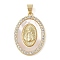 Brass Micro Pave Cubic Zirconia Pendants, Cadmium Free & Lead Free, with Shell Charms, Virgin Mary, Real 18K Gold Plated, Oval, 27.5x19x3mm, Hole: 3.5x4mm