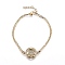 Brass Micro Pave Clear Cubic Zirconia Link Bracelets, with 304 Stainless Steel Cable Chains, Flat Round with Boy, Golden, 7-1/8 inch(18cm)
