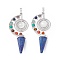 7 Chakra Natural Lapis Lazuli Big Pendants, Faceted Cone Charms, with Platinum Tone Brass Findings, 69x30x13mm, Hole: 5mm