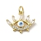 Brass Micro Pave Cubic Zirconia Pendants, Cadmium Free & Nickel Free & Lead Free, with Enamel and Glass, with Jump Ring, Real 18K Gold Plated, Evil Eye, Clear, 13x15.5x3.5mm, Hole: 3.2mm