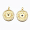 Brass Micro Pave Cubic Zirconia Pendants, with Jump Rings, Nickel Free, Flat Round with Heart, Real 16K Gold Plated, 24x21.5x2mm, Hole: 3mm