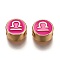 Brass Beads, with Enamel, Flat Round with Constellation, Real 18K Gold Plated, Fuchsia, Libra, 10x5mm, Hole: 4.5x2.5mm
