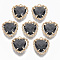 Glass Pendants, with Brass Open Back Settings, Faceted, Heart, Light Gold, Gray, 18x16~17x5.5mm, Hole: 1.2mm