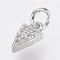 Brass Micro Pave Cubic Zirconia Charms, Lead Free & Cadmium Free, Triangle, Platinum, 8x5x2mm, Hole: 2.8mm