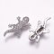 Brass Micro Pave Cubic Zirconia Beads, Gecko, Platinum, 27x13~15x6.5mm, Hole: 1mm