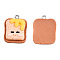 Opaque Resin Pendants, with Platinum Plated Iron Loops, Imitation Food, Toast Charm with Smiling Face Pattern, Chocolate, 24x18.5x6~7mm, Hole: 2mm