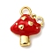 Brass Micro Pave Clear Cubic Zirconia Enamel Pendants, Mushroom Charms, Rack Plating, Long-Lasting Plated, Cadmium Free & Lead Free, Real 18K Gold Plated, Red, 17x13.5x5mm, Hole: 2.5mm