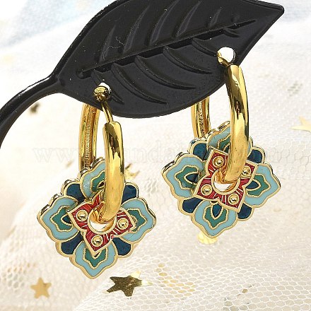 Серьги-кольца из латуни с ромбами EJEW-R016-13G-04-1