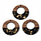 Resin & Walnut Wood Pendants, with Gold Foil, Two Tone, Donut, Black, 38x3mm, Hole: 2mm