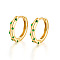 Elegant S925 Sterling Silver Hoop Earrings, with Green Cubic Zirconia, Golden, 12x13mm