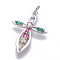 Brass Cubic Zirconia Pendants, Cross, Colorful, Platinum, 30x20x3mm, Hole: 3mm