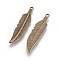 Tibetan Style Alloy Charms, Lead Free & Cadmium Free & Nickel Free, Feather, Antique Bronze, 42x10x2mm, Hole: 2mm
