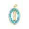 Brass Micro Pave Clear Cubic Zirconia Pendants, Oval, with Synthetic Opal, Long-Lasting Plated, Rack Plating, Lead Free & Cadmium Free, Real 18K Gold Plated, 32.5x20x3mm, Hole: 5x3mm
