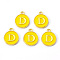 Golden Plated Alloy Enamel Charms, Enamelled Sequins, Flat Round with Letter, Gold, Letter.D, 14x12x2mm, Hole: 1.5mm