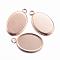 Ion Plating(IP) 304 Stainless Steel Pendant Cabochon Settings, Plain Edge Bezel Cups, Oval, Rose Gold, Tray: 14x10mm, 17.5x11x1.5mm, Hole: 2mm