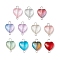 Heart Gradient Color Baking Paint Transparent Glass Connector Charms, with 304 Stainless Steel Loops, Stainless Steel Color, 19x13x6.5mm, Hole: 2mm and 3mm