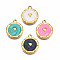 304 Stainless Steel Pendants, with Enamel, Flat Round with Heart, Golden, Mixed Color, 18x15x2.5mm, Hole: 1.4mm