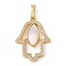 Brass Micro Pave Clear Cubic Zirconia Pendants, with Shell, Cadmium Free & Lead Free, Palm, Real 18K Gold Plated, White, 23.5x17.5x2.5mm, Hole: 4x3.5mm