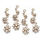 Brass Micro Pave Cubic Zirconia Pendants for Christmas, Long-Lasting Plated, Snowflake, Light Gold, Clear, 34x10.5x3mm, Hole: 1.6mm