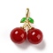 Handmade Lampwork Pendants, with Brass Findings, Cadmium Free & Lead Free, Matte Gold Color, Cherry, FireBrick, 19x16.5x8mm, Hole: 3.5x2mm