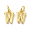 Brass Pendants, Cadmium Free & Nickel Free & Lead Free, with Jump Ring, Letter W, 9x7x1.5mm, Ring: 5x1mm, inner diameter: 3mm