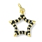 Rack Plating Eco-Friendly Brass Enamel Pendants, with Jump Ring, Long-Lasting Plated, Lead Free & Cadmium Free, Real 18K Gold Plated, Star Charm, Black, 16.5x14.5x2mm
