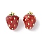 Brass Enamel Pendants, with Jump Ring, Long-Lasting Plated, Cadmium Free & Lead Free, Rack Plating, Real 18K Gold Plated, Fruits Charm, Strawberry, 15x11mm, Hole: 3.5mm
