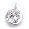 Brass Pendants, Flat Round with Human, Platinum, 17x15x3mm, Hole: 3mm