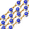 Ion Plating(IP) 304 Stainless Steel Textured Oval Cable Chains, with Enamel Evil Eye Beads, with Spool, Unwelded, Real 18K Gold Plated, Nickel Free, Blue, 11x5.5x3mm, 7.5x3x1mm, about 32.81 Feet(10m)/Roll