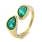Ion Plating(IP) 304 Stainless Steel Rhinestone Teardrop Cuff Open for Women, Real 14K Gold Plated, Aquamarine, Inner Diameter: 18mm