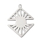 201 Stainless Steel Pendants, Laser Cut, Triangle & Sun Charm, Anti-Tarnish, Stainless Steel Color, 32x24.5x1mm, Hole: 1.8mm