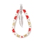 Bohemia Style Glass Seed Beaded Teardrop with Feather Pendants, with Stainless Steel Color 304 Stainless Steel Findings, Red, 52x29x2mm, Hole: 1.2mm
