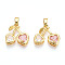 Brass Micro Pave Cubic Zirconia Charms, Cherry, Real 18K Gold Plated, 15x15x5mm, Hole: 5x2.5mm