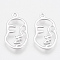Brass Pendants, Face, Nickel Free, Real Platinum Plated, 20x11x1mm, Hole: 1.4mm