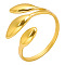 Vintage 304 Stainless Steel Three-Leaf Open Cuff Ring for Women, Golden, Inner Diameter: 17mm