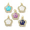 Brass Micro Pave Clear Cubic Zirconia Pendants, Cadmium Free & Lead Free, with Synthetic Opal, Real 18K Gold Plated, Flower Charms, Mixed Color, 19x17x3.5mm, Hole: 3mm