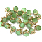 Cat Eye Charms, with Golden Tone Brass Findings, Round Charm, Light Green, 10mm