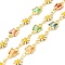 Handmade Brass Enamel Flower & Butterfly Link Chains, with Glass, Long-Lasting Plated, Soldered, with Spool, Colorful, 11x7x2mm, 12.5x7.5x2mm