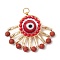 Faceted Natural Red Jasper & Handmade Lampwork Beaded Pendants, Evil Eye Charms with Jump Rings, Golden, 24x28x8mm, Hole: 2.8mm